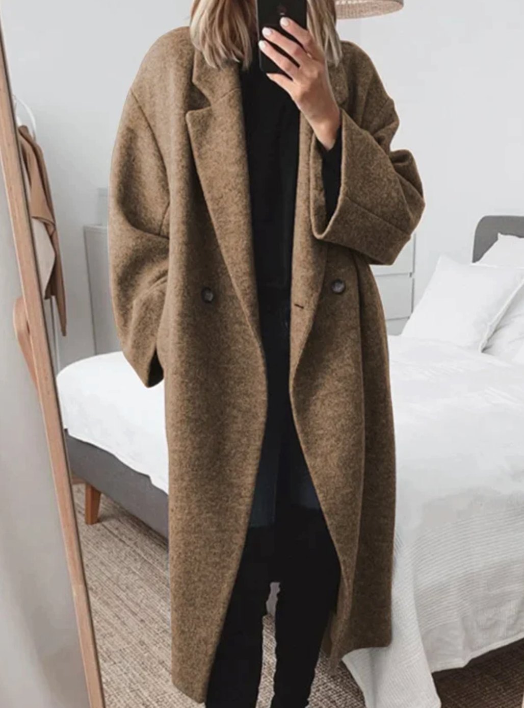Clemence | Oversized Long Wool-Blend Notch-Collar Coat for Women