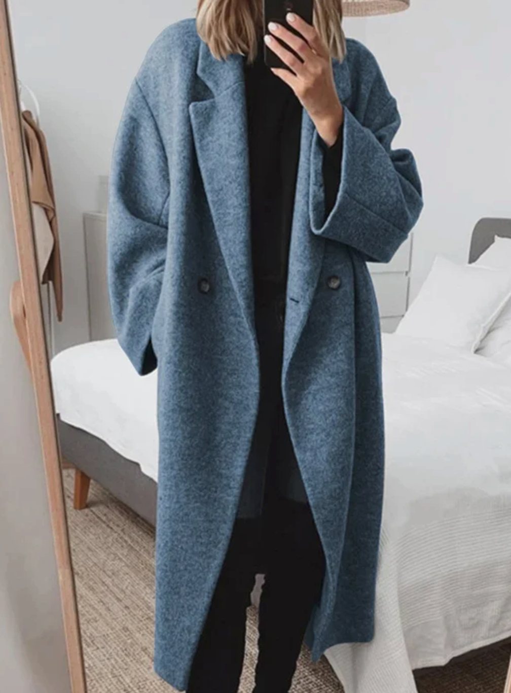 Women's Long Wool Blend Coat, Oversized Notch Collar