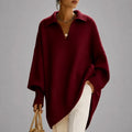 Women's Oversized Jumper, Collared V-Neck Poncho Style 2