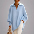 Women's Oversized Jumper, Collared V-Neck Poncho Style 3