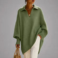 Women's Oversized Jumper, Collared V-Neck Poncho Style 5