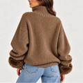 Women's Half Zip Jumper, Faux Fur Cuffs High Neck 3