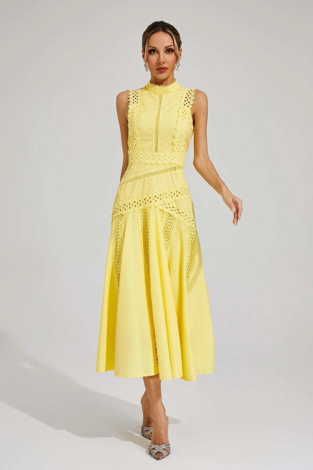 Women's Lace Midi Dress Sleeveless Wedding Guest