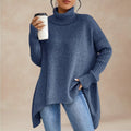 Women's Oversized Roll Neck Jumper, Dipped Side Hem Rib Sleeves 1
