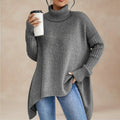 Women's Oversized Roll Neck Jumper, Dipped Side Hem Rib Sleeves 3
