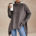 Women's Oversized Roll Neck Jumper, Dipped Side Hem Rib Sleeves 4