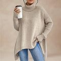 Women's Oversized Roll Neck Jumper, Dipped Side Hem Rib Sleeves 5