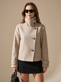 Women's Short Wool Blend Coat, Stand Collar Vintage Style 10