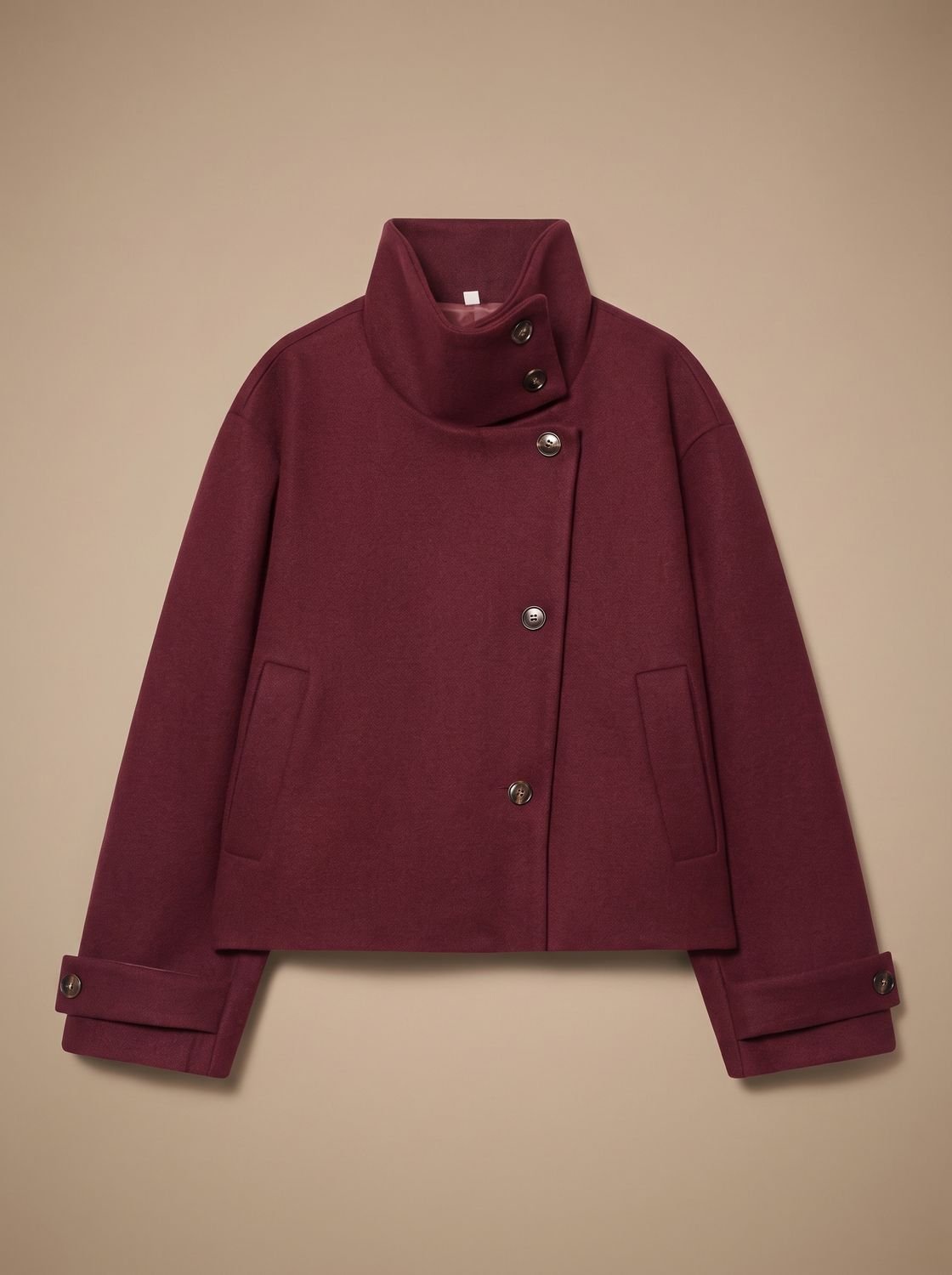 Women's Short Wool Blend Coat, Stand Collar Vintage Style