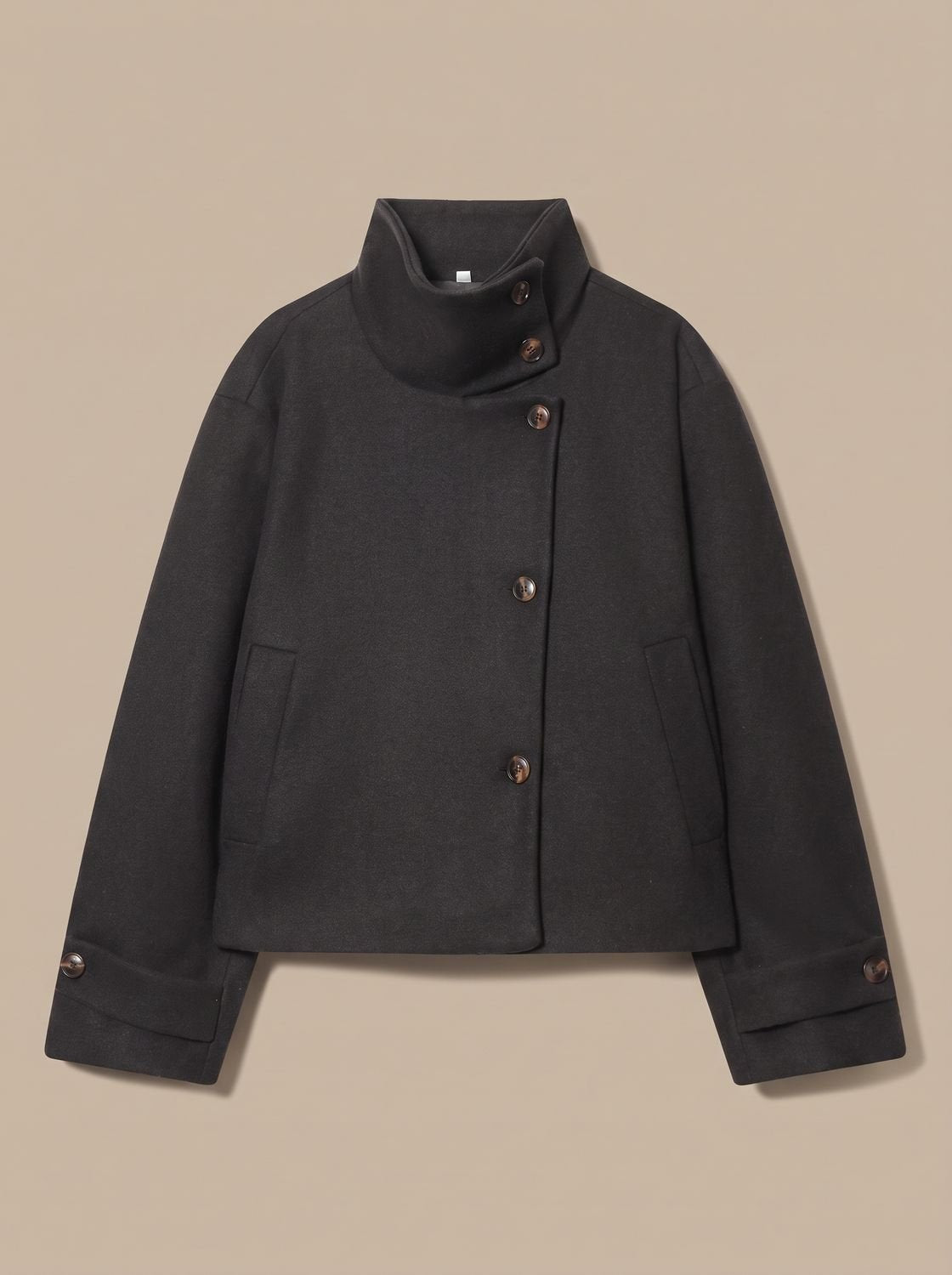 Women's Short Wool Blend Coat, Stand Collar Vintage Style