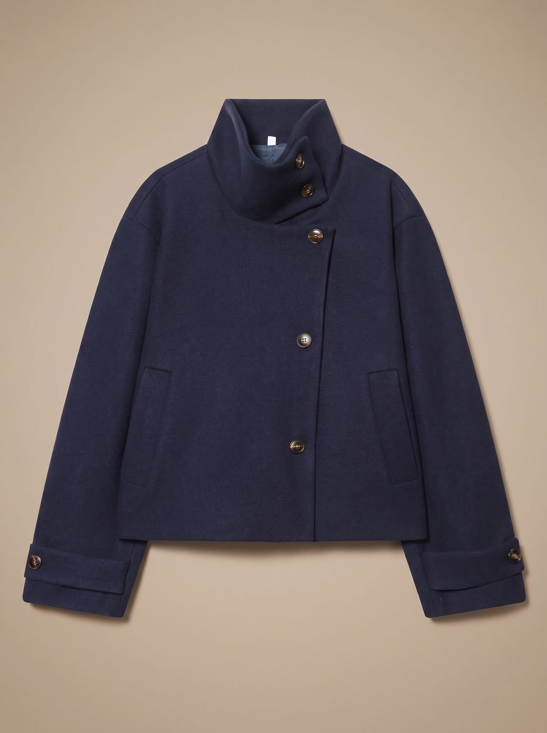 Women's Short Wool Blend Coat, Stand Collar Vintage Style