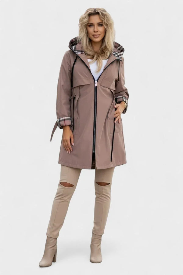 Plaid-Lined Hooded Weatherproof Jacket for Women