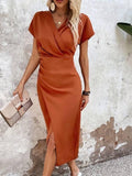 Women's Wrap V-Neck Midi Dress Wedding Guest 2