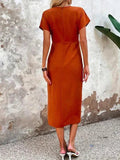 Women's Wrap V-Neck Midi Dress Wedding Guest 5