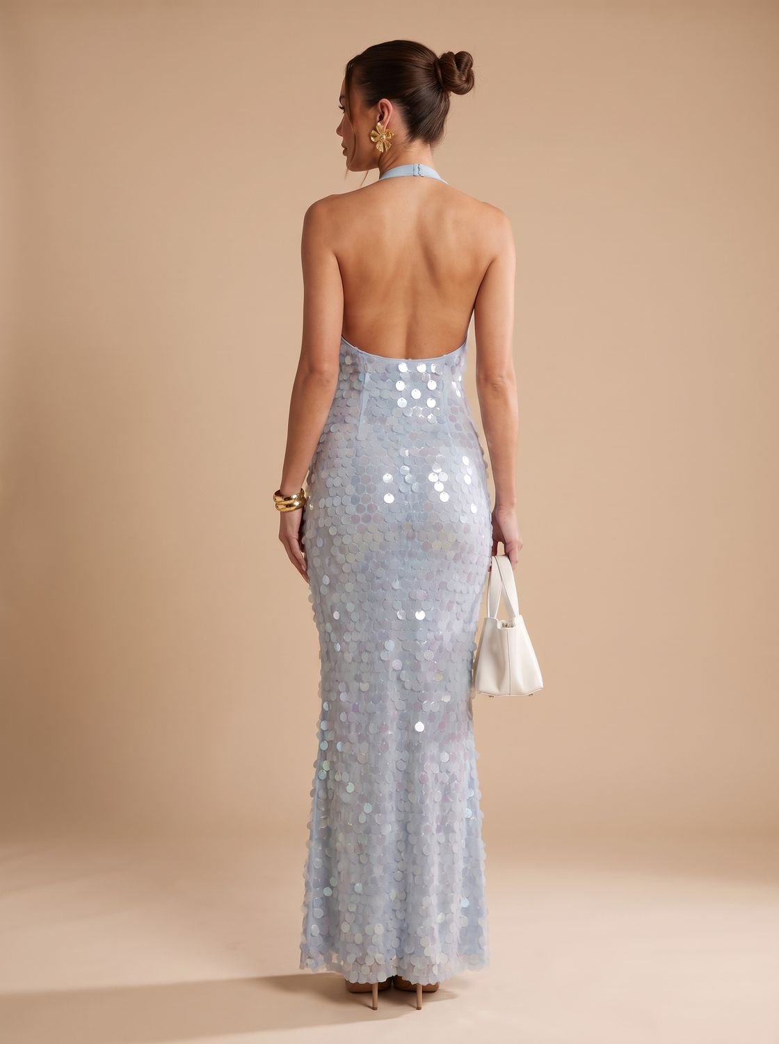 Women's Sequin Maxi Dress with Halter Neck, Evening Dress