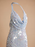 Amelia | Blue Halter Cowl Neck Sequin Maxi Dress for Women 6