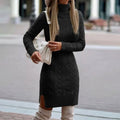 Women's Cable Knit Jumper Dress, Roll Neck with Side Slit 2