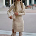 Women's Cable Knit Jumper Dress, Roll Neck with Side Slit 3