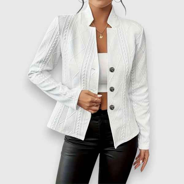 Women's Fitted Cable Knit Cardigan, Stand Collar Button Front