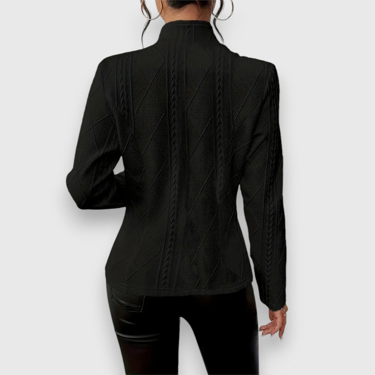 Women's Fitted Cable Knit Cardigan, Stand Collar Button Front