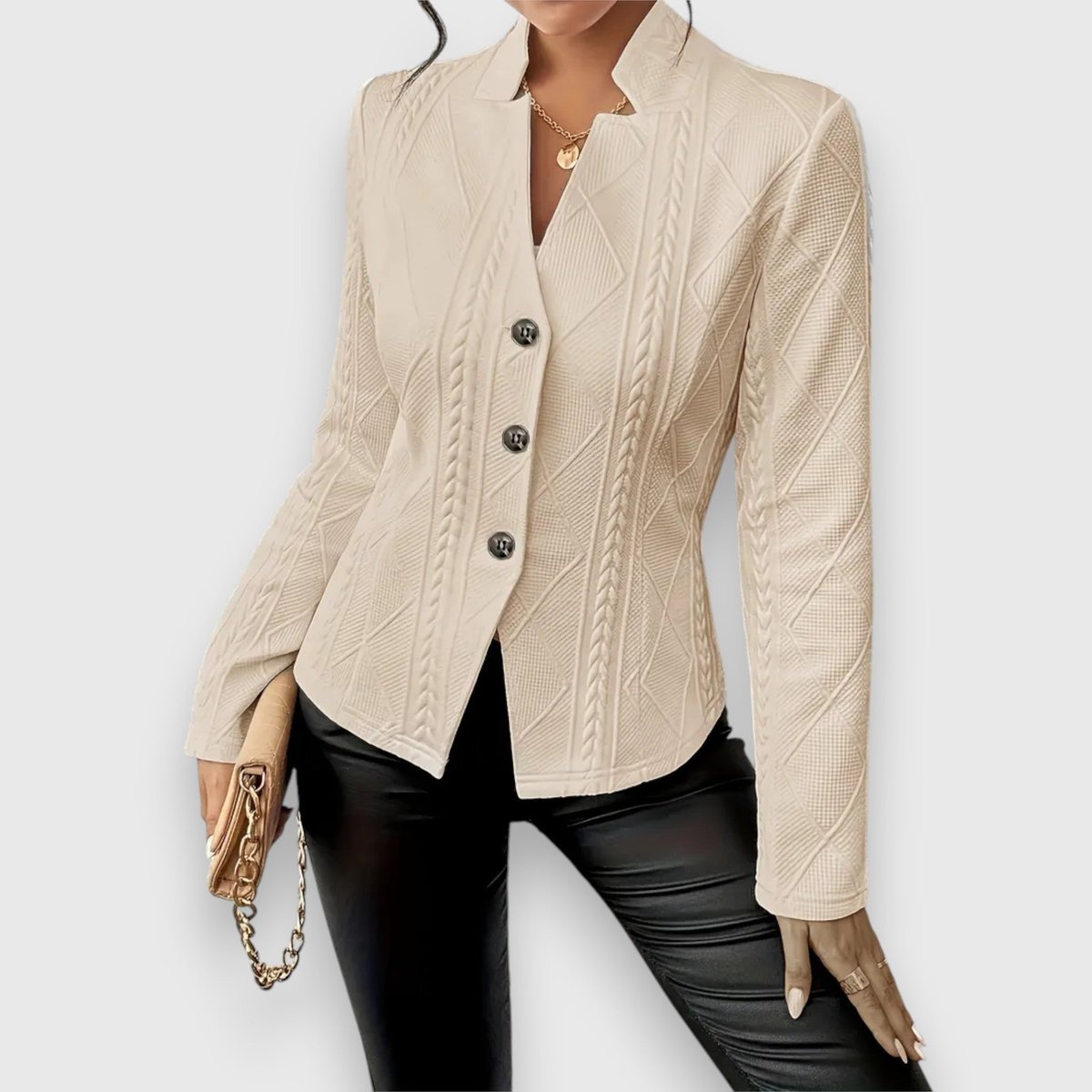 Women's Fitted Cable Knit Cardigan, Stand Collar Button Front
