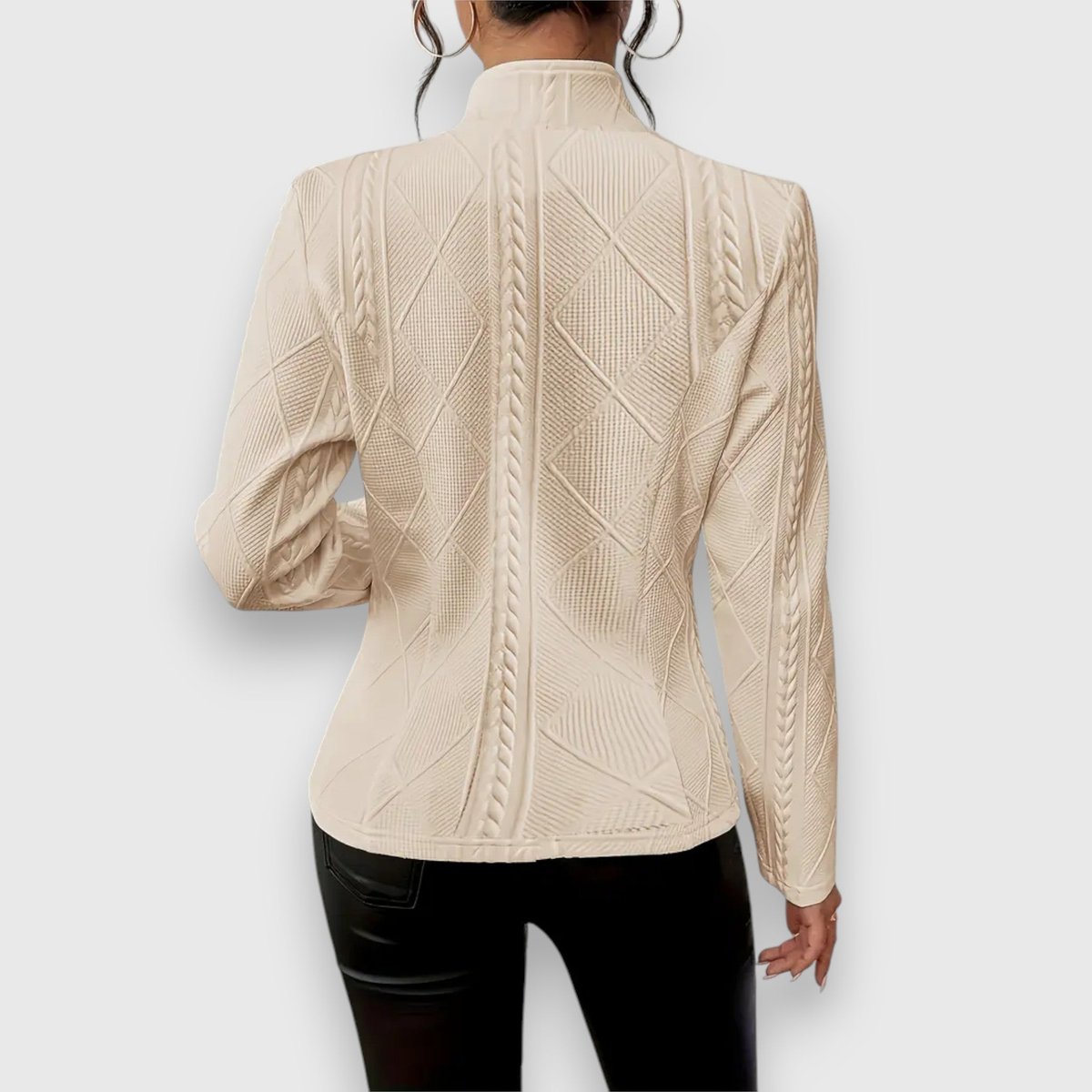 Women's Fitted Cable Knit Cardigan, Stand Collar Button Front