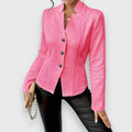 Women's Fitted Cable Knit Cardigan, Stand Collar Button Front 9