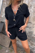 Women's Linen Shirt and Shorts Set Button-Down 3