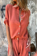 Women's Linen Shirt and Shorts Set Button-Down 2