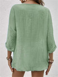 Women's Cotton V-Neck Button-Front Top Three-Quarter Sleeve 4