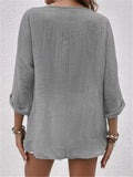Women's Cotton V-Neck Button-Front Top Three-Quarter Sleeve 6