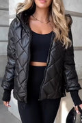 Hooded Quilted Puffer Jacket for Women, Zip Front 1