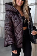 Hooded Quilted Puffer Jacket for Women, Zip Front 5