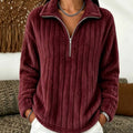 Women's Fleece Quarter Zip Jumper, Ribbed Soft Pullover 3