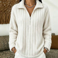 Women's Fleece Quarter Zip Jumper, Ribbed Soft Pullover 4