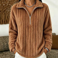 Women's Fleece Quarter Zip Jumper, Ribbed Soft Pullover 6