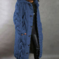 Women's Long Cardigan, Hooded Chunky Cable Knit with Buttons 1