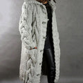 Women's Long Cardigan, Hooded Chunky Cable Knit with Buttons 2
