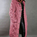 Women's Long Cardigan, Hooded Chunky Cable Knit with Buttons 4
