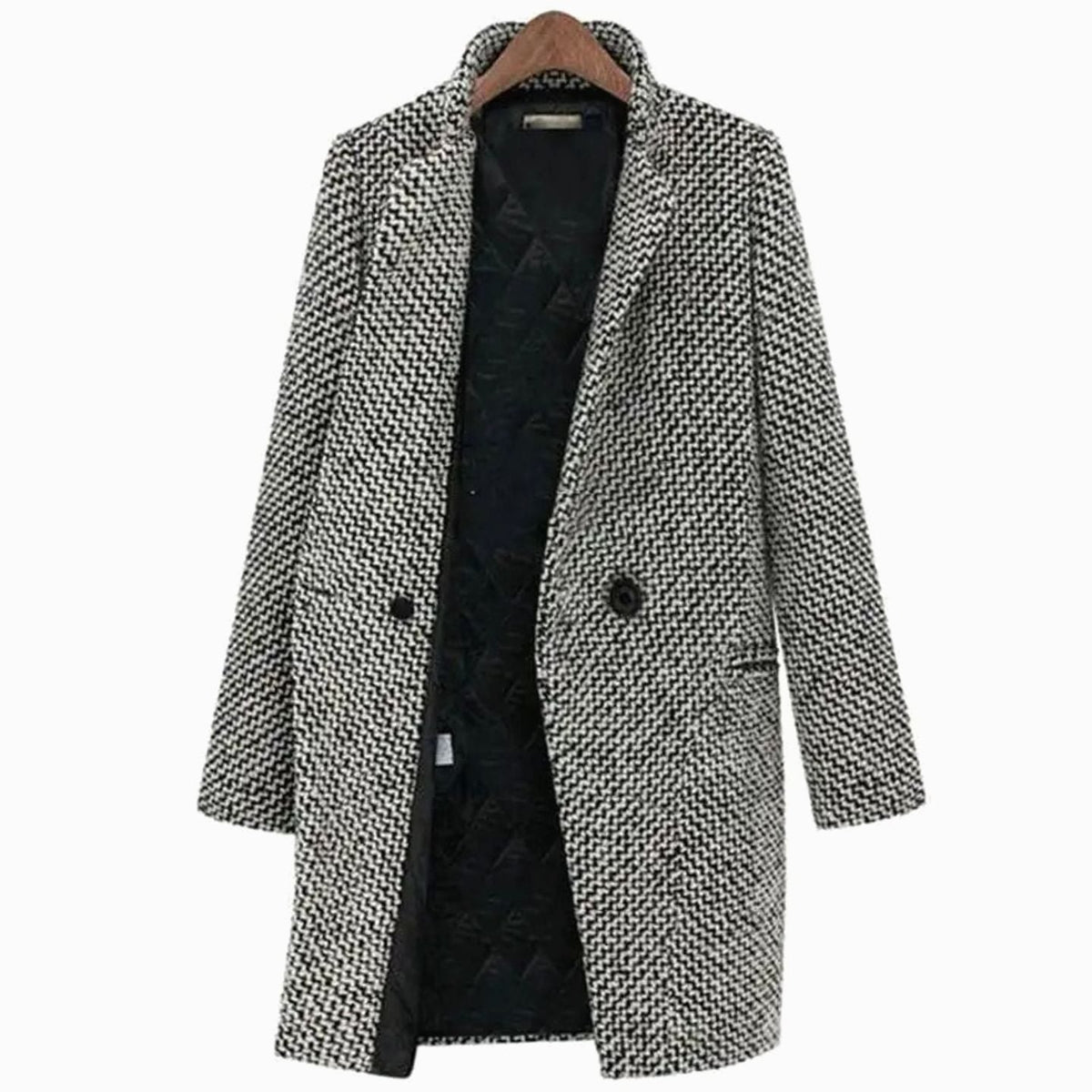 Women's Houndstooth Coat, Longline Tailored with Quilted Lining
