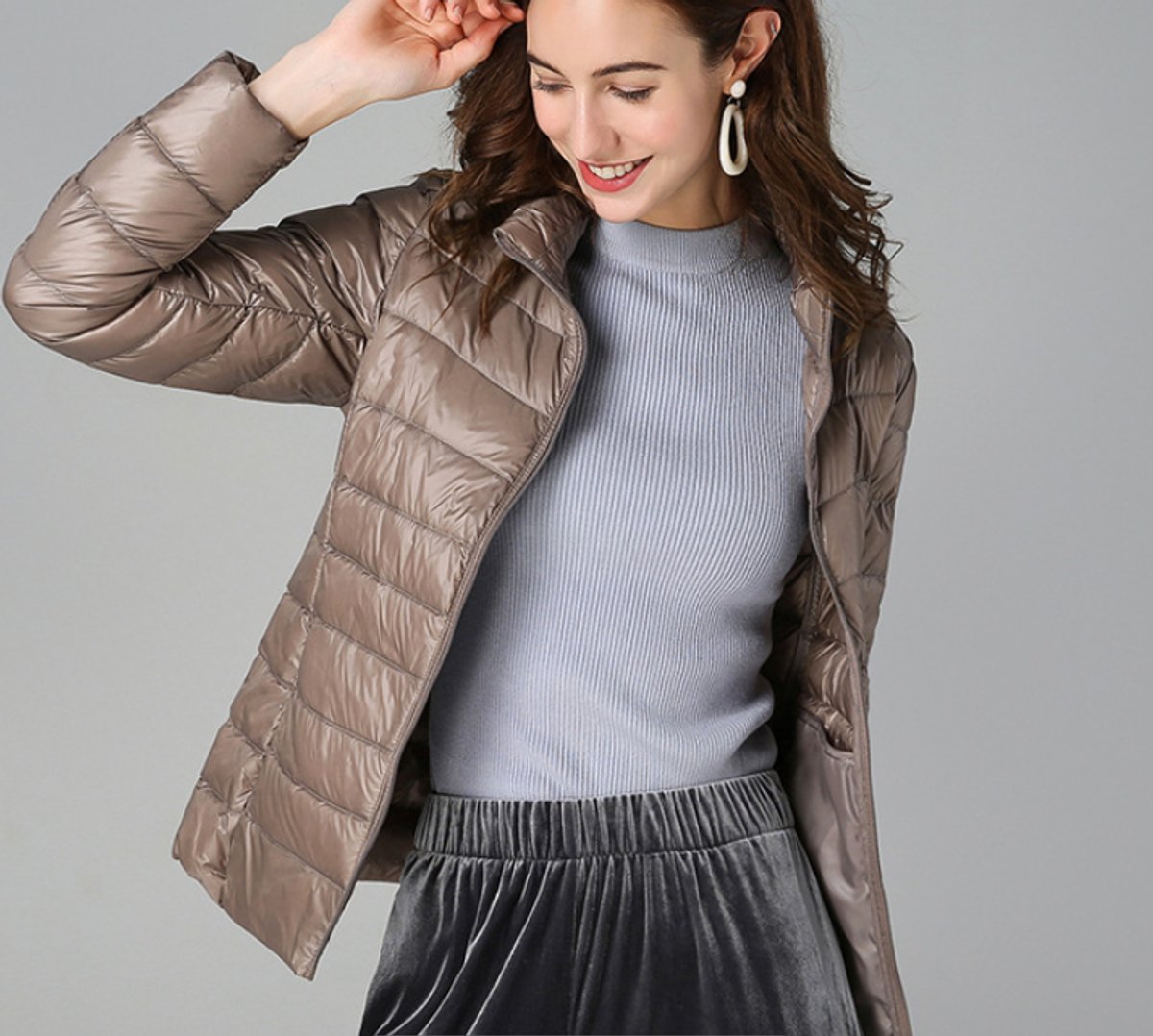 Women's Slim Puffer Jacket, Lightweight with Stand Collar