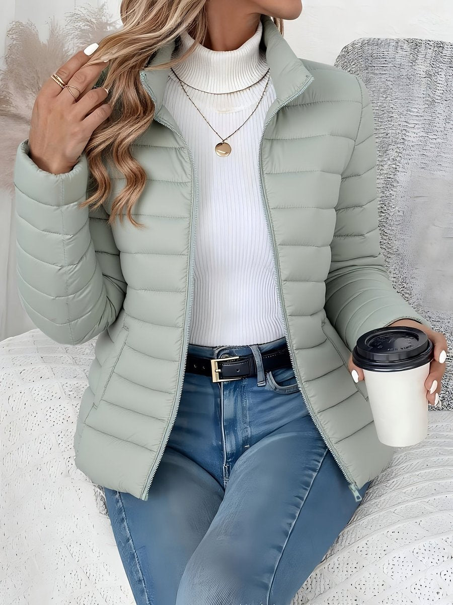 Women's Slim Puffer Jacket, Lightweight with Stand Collar