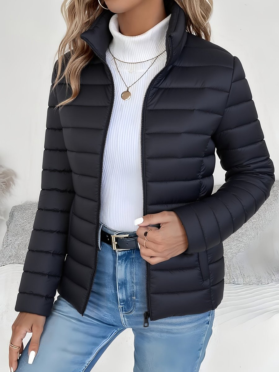 Women's Slim Puffer Jacket, Lightweight with Stand Collar