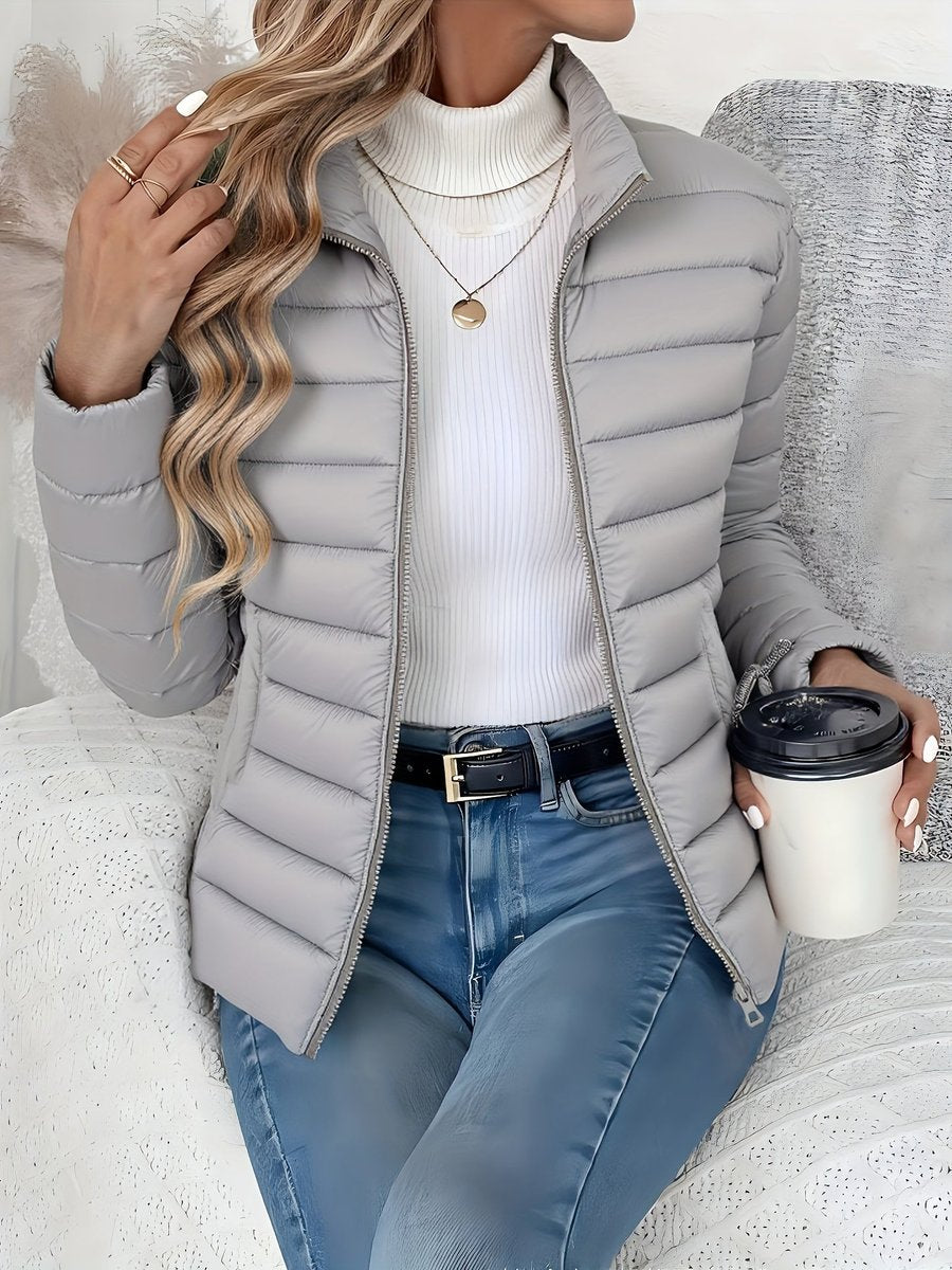 Women's Slim Puffer Jacket, Lightweight with Stand Collar