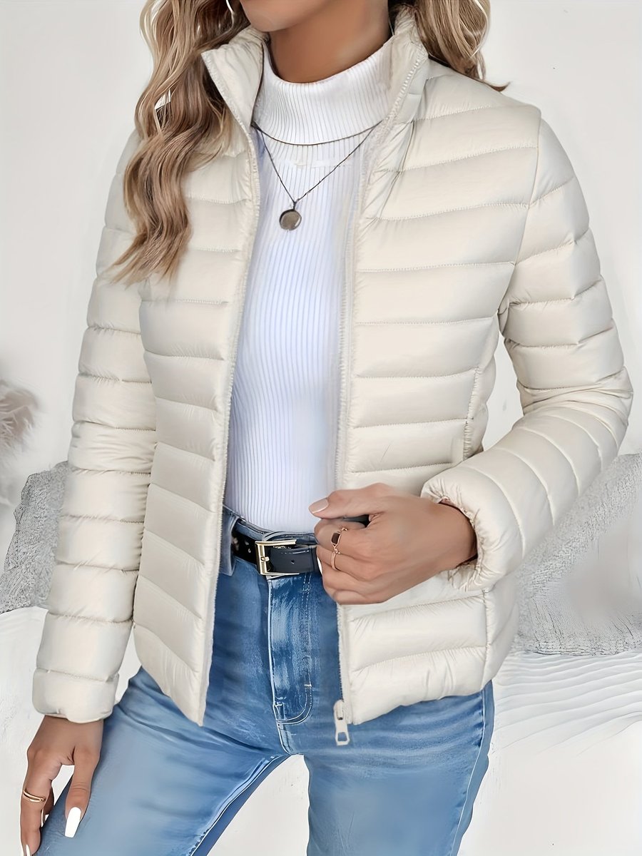 Women's Slim Puffer Jacket, Lightweight with Stand Collar