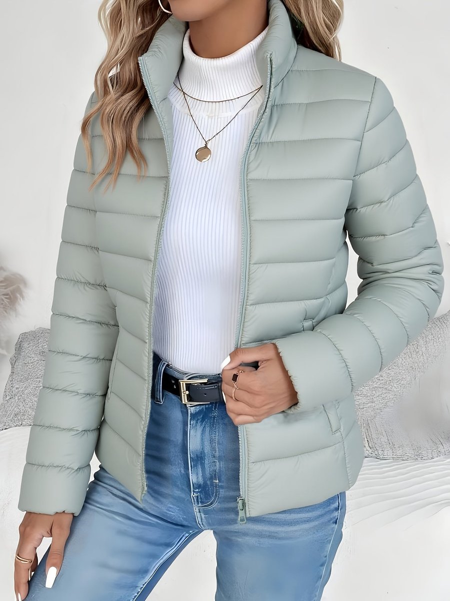 Women's Slim Puffer Jacket, Lightweight with Stand Collar