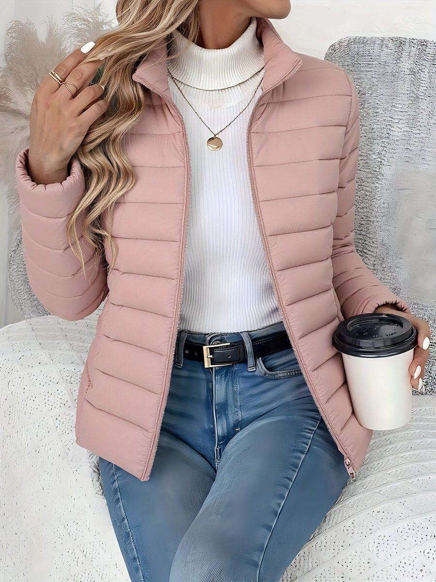 Women's Slim Puffer Jacket, Lightweight with Stand Collar
