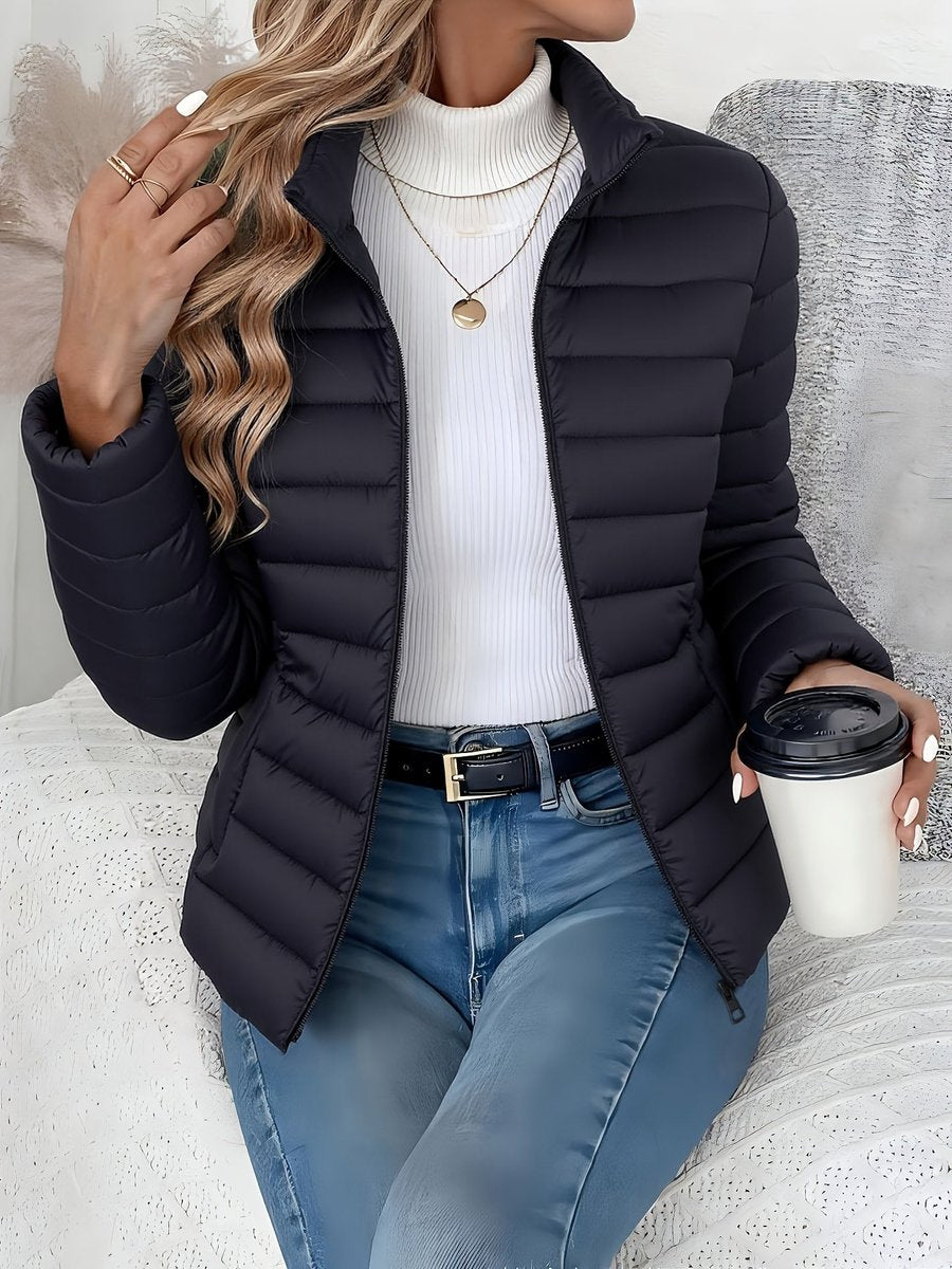 Women's Slim Puffer Jacket, Lightweight with Stand Collar