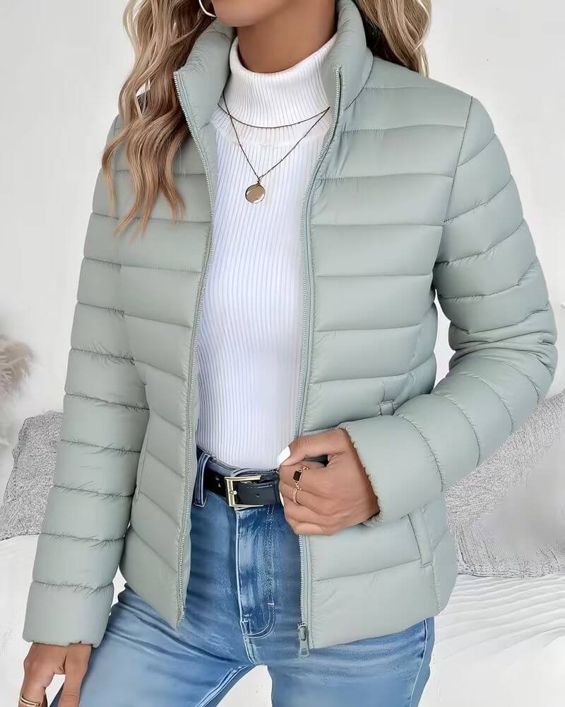 Stand Collar Quilted Puffer Jacket for Women