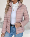 Stand Collar Quilted Puffer Jacket for Women 4